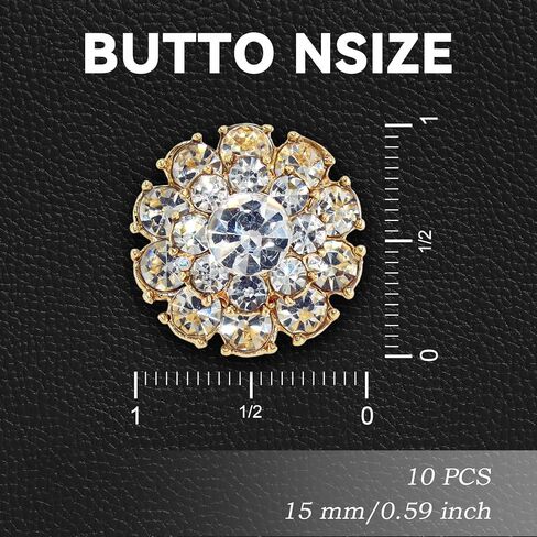 Jerler 10 Pcs 20mm Rhinestone Buttons Crystal Embellishments Sew on Clothing Buttons for Decoration and DIY (Gold Button-1, Large) in Kuwait