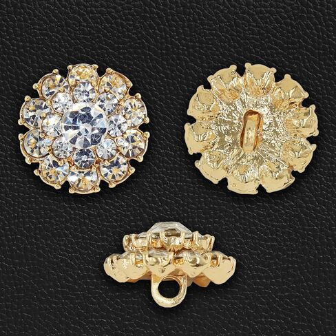 Jerler 10 Pcs 20mm Rhinestone Buttons Crystal Embellishments Sew on Clothing Buttons for Decoration and DIY (Gold Button-1, Large) in Kuwait