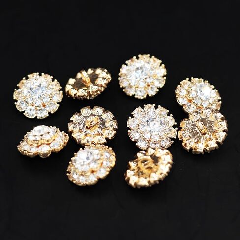Jerler 10 Pcs 20mm Rhinestone Buttons Crystal Embellishments Sew on Clothing Buttons for Decoration and DIY (Gold Button-1, Large) in Kuwait