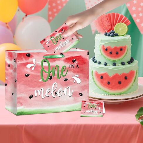 LUUFILx 1st Birthday Gift Bag for Girls One in A Melon Party Decorations with Wrapping Paper Card Watermelon First Birthday Gift Bag for Baby Shower Decorations Party Supplies in Saudi Arabia