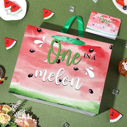 LUUFILx 1st Birthday Gift Bag for Girls One in A Melon Party Decorations with Wrapping Paper Card Watermelon First Birthday Gift Bag for Baby Shower Decorations Party Supplies in Saudi Arabia