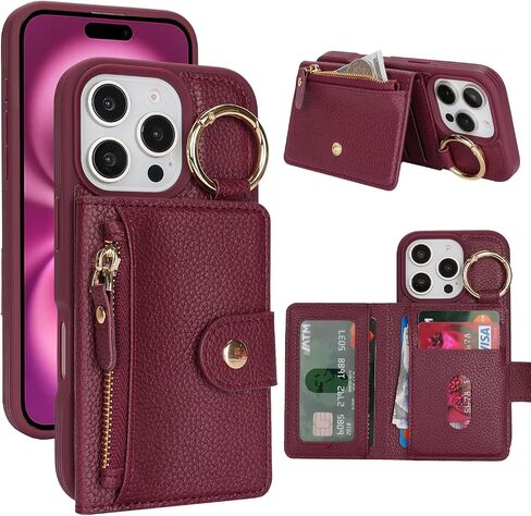 بالنسبة لـ iPhone 13 Pro Max Phone Case Wallet مع حامل البطاقة ، للحصول على محفظة Iphone 13 Pro Max Case مع Zipper مع Slot Kickstand Stand Case for Women and Man-Black in Kuwait