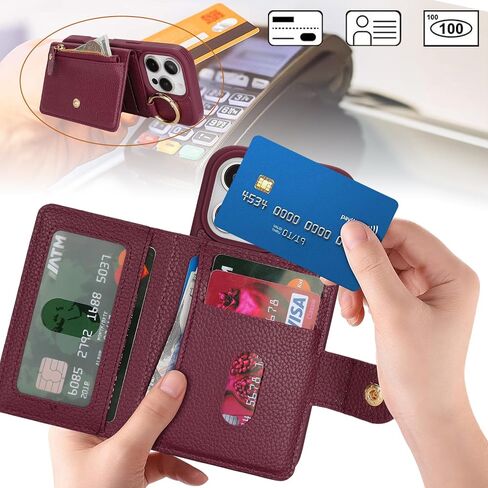 بالنسبة لـ iPhone 13 Pro Max Phone Case Wallet مع حامل البطاقة ، للحصول على محفظة Iphone 13 Pro Max Case مع Zipper مع Slot Kickstand Stand Case for Women and Man-Black in Kuwait