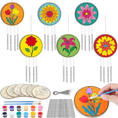 24 Sets Eid Mubarak Wind Chimes Craft for Kids Make Your Own Wooden Wind Chime DIY Coloring Hanging Wind Chime Wood Arts and Crafts for Islam Muslim Party Supplies Home Classroom Activities in Saudi Arabia