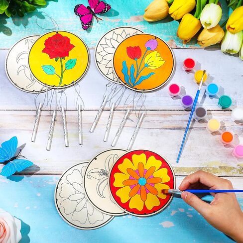 24 Sets Eid Mubarak Wind Chimes Craft for Kids Make Your Own Wooden Wind Chime DIY Coloring Hanging Wind Chime Wood Arts and Crafts for Islam Muslim Party Supplies Home Classroom Activities in Saudi Arabia