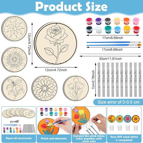 24 Sets Eid Mubarak Wind Chimes Craft for Kids Make Your Own Wooden Wind Chime DIY Coloring Hanging Wind Chime Wood Arts and Crafts for Islam Muslim Party Supplies Home Classroom Activities in Saudi Arabia