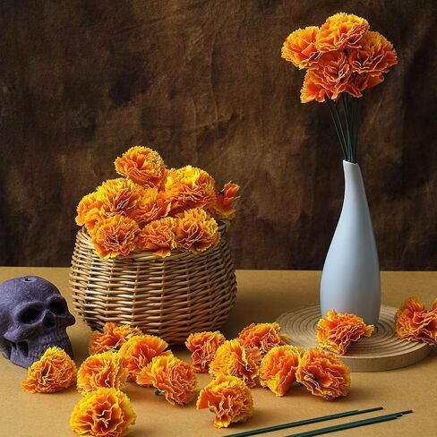 Syhood 50 Pcs Marigold Flower Bulk Black History Month Decorations Flores Artificiales para Decoracion Flowers for Black History Month Flowers with Stems DIY Marigold Garland(2.4 Inch,Multi Colors) in Saudi Arabia