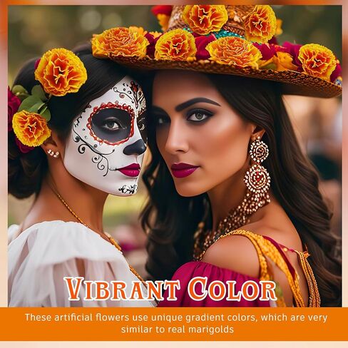 Syhood 50 Pcs Marigold Flower Bulk Black History Month Decorations Flores Artificiales para Decoracion Flowers for Black History Month Flowers with Stems DIY Marigold Garland(2.4 Inch,Multi Colors) in Saudi Arabia