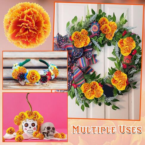 Syhood 50 Pcs Marigold Flower Bulk Black History Month Decorations Flores Artificiales para Decoracion Flowers for Black History Month Flowers with Stems DIY Marigold Garland(2.4 Inch,Multi Colors) in Saudi Arabia