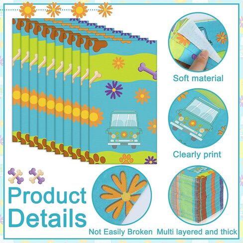 Marspark 100 Pcs Cartoon Dog Party Supplies Mysterious Car Hippie Paper Napkins Disposable Paw Daisy Flower Mystery Bus Cocktail Napkins for Themed Party Birthday Supplies, 6.5 x 6.5 Inches in Saudi Arabia