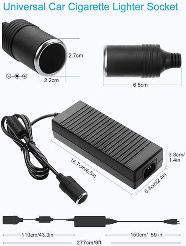 محول AC إلى DC 180W 15A 110V إلى 12 فولت محول الطاقة مع مروحة تبريد سريعة ، مصدر طاقة مقبس سجائر للسيارة لفراغات السيارة ، الثلاجة ، النفيرة in Kuwait