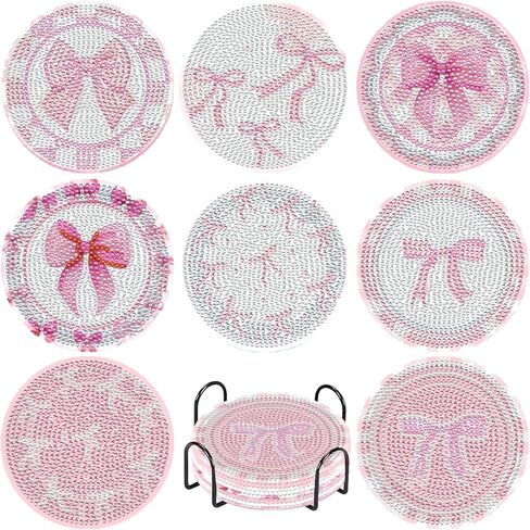 8 Pcs Diamond Painting Coasters,Diamond Painting Kits,Black Bow Diamond Art Coasters,5D DIY Full Drill Diamond Dots,Gem Art Kits for Adults Arts and Crafts Supplies in Kuwait