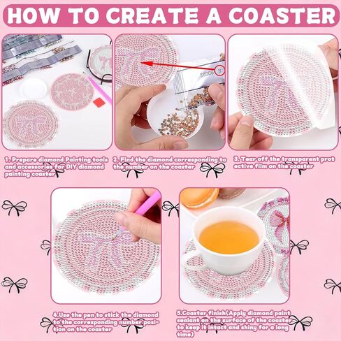 8 Pcs Diamond Painting Coasters,Diamond Painting Kits,Black Bow Diamond Art Coasters,5D DIY Full Drill Diamond Dots,Gem Art Kits for Adults Arts and Crafts Supplies in Kuwait