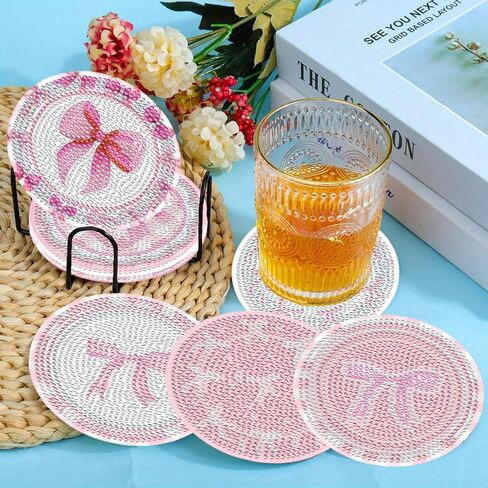 8 Pcs Diamond Painting Coasters,Diamond Painting Kits,Black Bow Diamond Art Coasters,5D DIY Full Drill Diamond Dots,Gem Art Kits for Adults Arts and Crafts Supplies in Kuwait