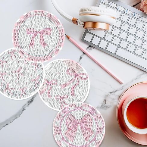 8 Pcs Diamond Painting Coasters,Diamond Painting Kits,Black Bow Diamond Art Coasters,5D DIY Full Drill Diamond Dots,Gem Art Kits for Adults Arts and Crafts Supplies in Kuwait