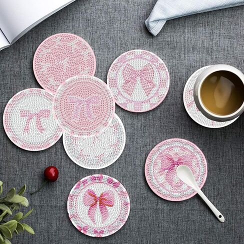 8 Pcs Diamond Painting Coasters,Diamond Painting Kits,Black Bow Diamond Art Coasters,5D DIY Full Drill Diamond Dots,Gem Art Kits for Adults Arts and Crafts Supplies in Kuwait