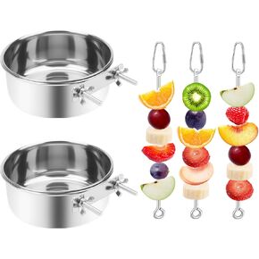 3 PCS Bird Food Holder for Cage ، Parrot Food Treat Skewer Hanging Fruit Vegetable ، Tost Stains Steel Bird Toy for Cockatiel Puregie Macaw Small Animals Feeder -silvery ، 3 pcs in Kuwait