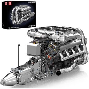 Mould King Mini V8 Twin Turbo Engine Model Kit that Works - 2899+ PCS Build Your Own Visible Model Engine Kit for Adults with Motor and Battery, STEM Car Engine Building Blocks Toys for Kids/Adults 8+ in Kuwait