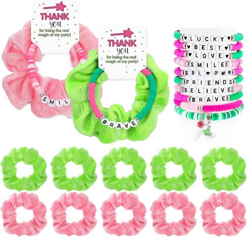 10 Sets Green and Pink Witch Party Gift for Girls Friendship Magic Bracelet and Scrunchie Bulk for Teen Themed Birthday Party Inspirational Thank You Gifts(Wicked Theme) in Saudi Arabia