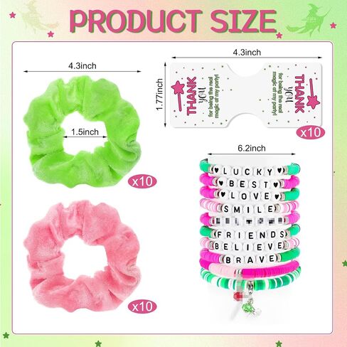 10 Sets Green and Pink Witch Party Gift for Girls Friendship Magic Bracelet and Scrunchie Bulk for Teen Themed Birthday Party Inspirational Thank You Gifts(Wicked Theme) in Saudi Arabia