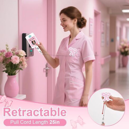 yuboo Pink Bow Badge Reel with Bead, Cute ID Badge Holder Retractable Clip,Badge Reel Nursing, Coquette Girly T eacher Badge Reels, RN LPN CNA MA Nurse Teacher Accessories Appreciation Gift in Saudi Arabia