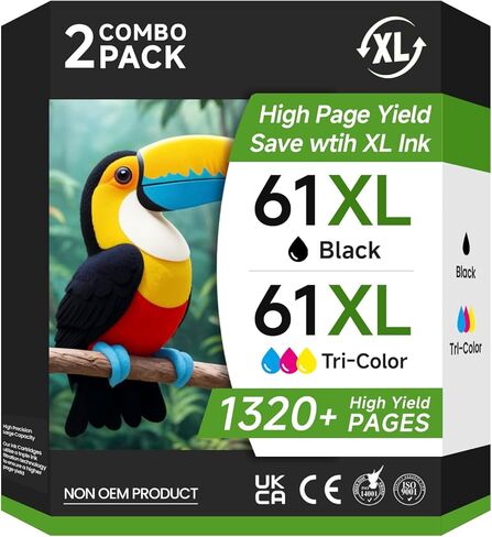 Compatible 61XL Ink Cartridge Replacement for HP Envy 4500 5530 5534 4502 Officejet 4630 4635 DeskJet 1000 1010 2540 3000 3510, Black, Tri-color, 2-Pack in Kuwait