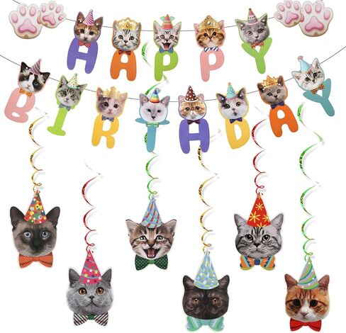 33 PCS CAT DRIARDIRCHING DECREATIONS ، لافتات عيد ميلاد سعيد معلقة دوامة قرص العسل الكعك كب كيك للأغطية العليا للأطفال اللوازم in Kuwait