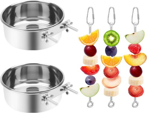 3 PCS Bird Food Holder for Cage ، Parrot Food Treat Skewer Hanging Fruit Vegetable ، Tost Stains Steel Bird Toy for Cockatiel Puregie Macaw Small Animals Feeder -silvery ، 3 pcs in Kuwait