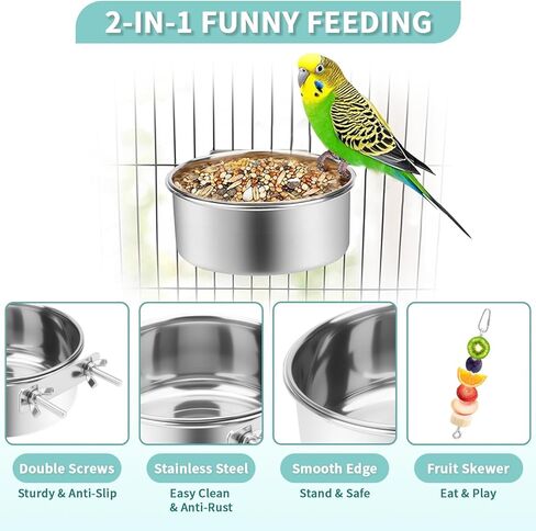 3 PCS Bird Food Holder for Cage ، Parrot Food Treat Skewer Hanging Fruit Vegetable ، Tost Stains Steel Bird Toy for Cockatiel Puregie Macaw Small Animals Feeder -silvery ، 3 pcs in Kuwait