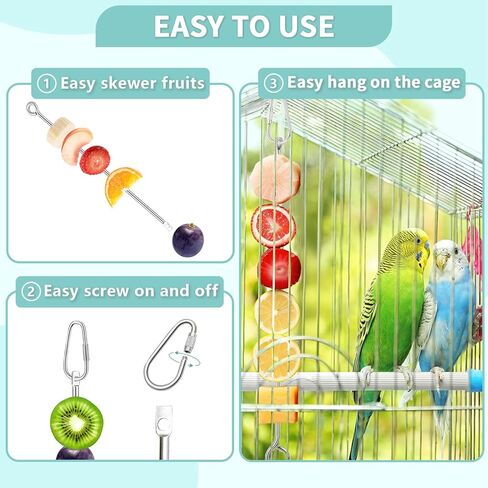 3 PCS Bird Food Holder for Cage ، Parrot Food Treat Skewer Hanging Fruit Vegetable ، Tost Stains Steel Bird Toy for Cockatiel Puregie Macaw Small Animals Feeder -silvery ، 3 pcs in Kuwait