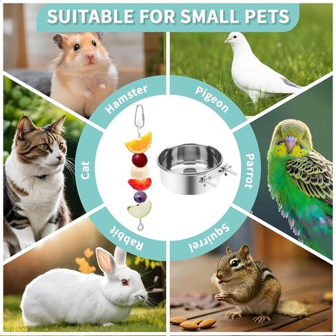 3 PCS Bird Food Holder for Cage ، Parrot Food Treat Skewer Hanging Fruit Vegetable ، Tost Stains Steel Bird Toy for Cockatiel Puregie Macaw Small Animals Feeder -silvery ، 3 pcs in Kuwait