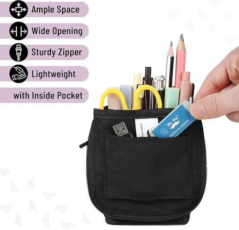 السيد Pen- حقيبة قلم رصاص لطيف ، Sit & Lay Mesh-View Design ، Black & Purple ، Interior Pocket و 2 Loats Binder Loops ، حالة قلم رصاص دائمة للفتيات والفتيان in Kuwait
