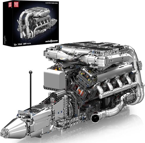 Mould King Mini V8 Twin Turbo Engine Model Kit that Works - 2899+ PCS Build Your Own Visible Model Engine Kit for Adults with Motor and Battery, STEM Car Engine Building Blocks Toys for Kids/Adults 8+ in Kuwait