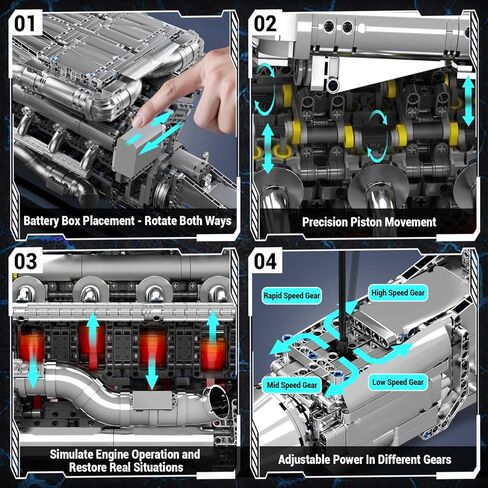 Mould King Mini V8 Twin Turbo Engine Model Kit that Works - 2899+ PCS Build Your Own Visible Model Engine Kit for Adults with Motor and Battery, STEM Car Engine Building Blocks Toys for Kids/Adults 8+ in Kuwait