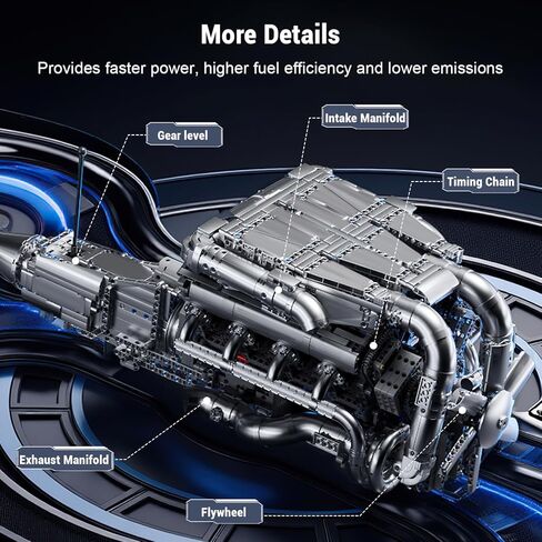 Mould King Mini V8 Twin Turbo Engine Model Kit that Works - 2899+ PCS Build Your Own Visible Model Engine Kit for Adults with Motor and Battery, STEM Car Engine Building Blocks Toys for Kids/Adults 8+ in Kuwait