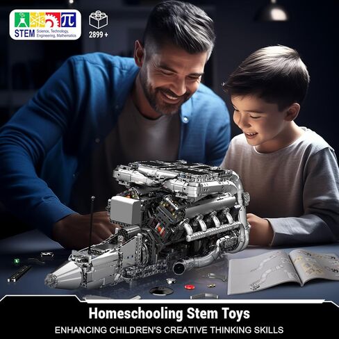 Mould King Mini V8 Twin Turbo Engine Model Kit that Works - 2899+ PCS Build Your Own Visible Model Engine Kit for Adults with Motor and Battery, STEM Car Engine Building Blocks Toys for Kids/Adults 8+ in Kuwait