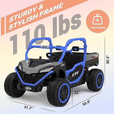 ANPABO 24V 2 Seater Ride On Dump Truck, 4x75W, Max 5 Mph, EVA Tire, Kids Electric Car with Electric Dump Bed, Shovel, Music, 24V Ride On Toy UTV w/Parent Remote Control for Ages 3-8, Blue in Saudi Arabia