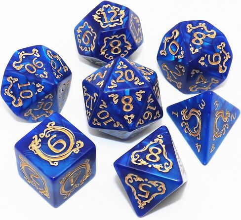 Polyhedral DND Dice Set 7Pcs Dice Set Fit for Dungeons and Dragons D&D RPG Table Games Yellow Polyhedral Dice with Vintage Pattern in Saudi Arabia