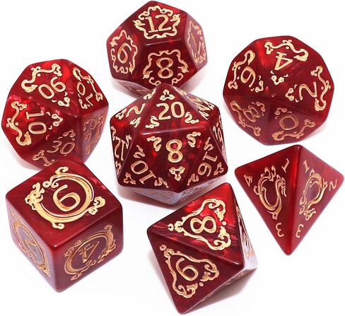 Polyhedral DND Dice Set 7Pcs Dice Set Fit for Dungeons and Dragons D&D RPG Table Games Yellow Polyhedral Dice with Vintage Pattern in Saudi Arabia