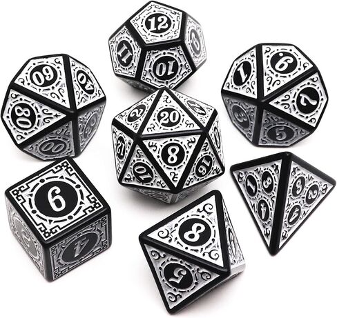 Polyhedral DND Dice Set 7Pcs Dice Set Fit for Dungeons and Dragons D&D RPG Table Games Yellow Polyhedral Dice with Vintage Pattern in Saudi Arabia
