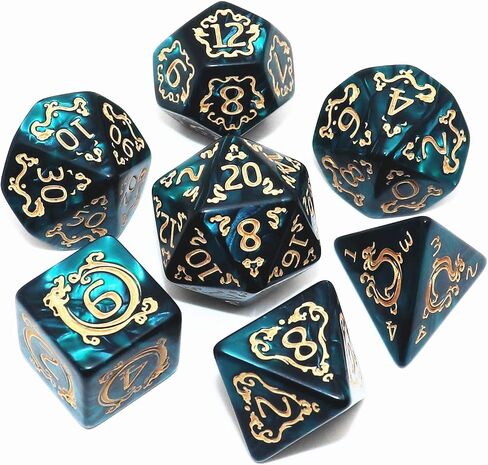 Polyhedral DND Dice Set 7Pcs Dice Set Fit for Dungeons and Dragons D&D RPG Table Games Yellow Polyhedral Dice with Vintage Pattern in Saudi Arabia