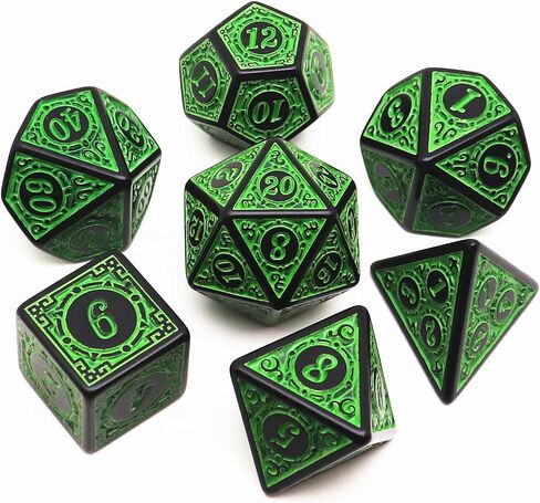 Polyhedral DND Dice Set 7Pcs Dice Set Fit for Dungeons and Dragons D&D RPG Table Games Yellow Polyhedral Dice with Vintage Pattern in Saudi Arabia