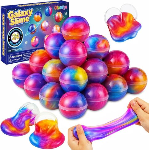 28 Packs Easter Galaxy Slime Party Favors for Kids, Galaxy Hearts Slime Stress Relief Fidget Toy for Kids Party Favors Space Themed Birthday Easter Basket Stuffers in Saudi Arabia