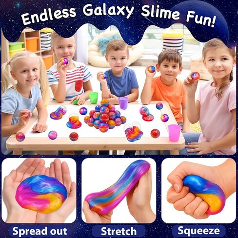 28 Packs Easter Galaxy Slime Party Favors for Kids, Galaxy Hearts Slime Stress Relief Fidget Toy for Kids Party Favors Space Themed Birthday Easter Basket Stuffers in Saudi Arabia