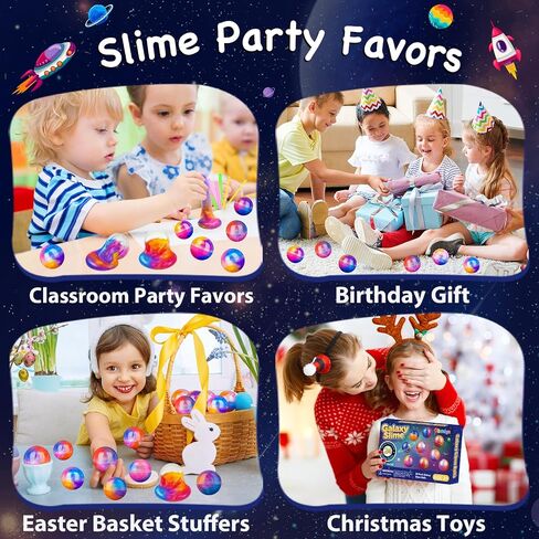 28 Packs Easter Galaxy Slime Party Favors for Kids, Galaxy Hearts Slime Stress Relief Fidget Toy for Kids Party Favors Space Themed Birthday Easter Basket Stuffers in Saudi Arabia