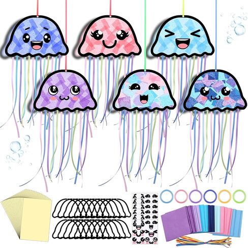 Yaomiao 30 Set 4th of July Patriotic Suncatchers Paper Crafts Kit Fourth of July DIY Star Shaped Stained Glass Effect Tissue Paper Hanging Decor Gift for Independence Day in Saudi Arabia