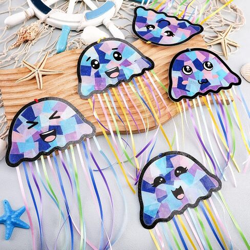 Yaomiao 30 Set 4th of July Patriotic Suncatchers Paper Crafts Kit Fourth of July DIY Star Shaped Stained Glass Effect Tissue Paper Hanging Decor Gift for Independence Day in Saudi Arabia