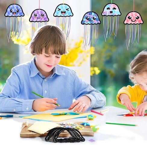 Yaomiao 30 Set 4th of July Patriotic Suncatchers Paper Crafts Kit Fourth of July DIY Star Shaped Stained Glass Effect Tissue Paper Hanging Decor Gift for Independence Day in Saudi Arabia