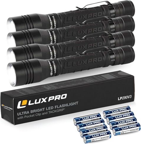 LUXPRO LP290V3 LED Flashlight - Bright 300 Lumens with 3 Light Modes - Aircraft-Grade Aluminum with IPX4 Waterproof Protection & Patented TackGrip - Camping, Outdoor, Home - Batteries Included 2 Pack in Saudi Arabia