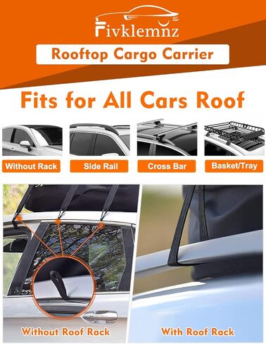 Fivklemnz Car Rooftop Cargo Carger Bag Bag مقاومة للماء لجميع مركبة مع/بدون رف يشمل Topper مضاد للانزلاق + الأشرطة المعززة + 6 خطافات الباب + قفل الأمتعة in Saudi Arabia